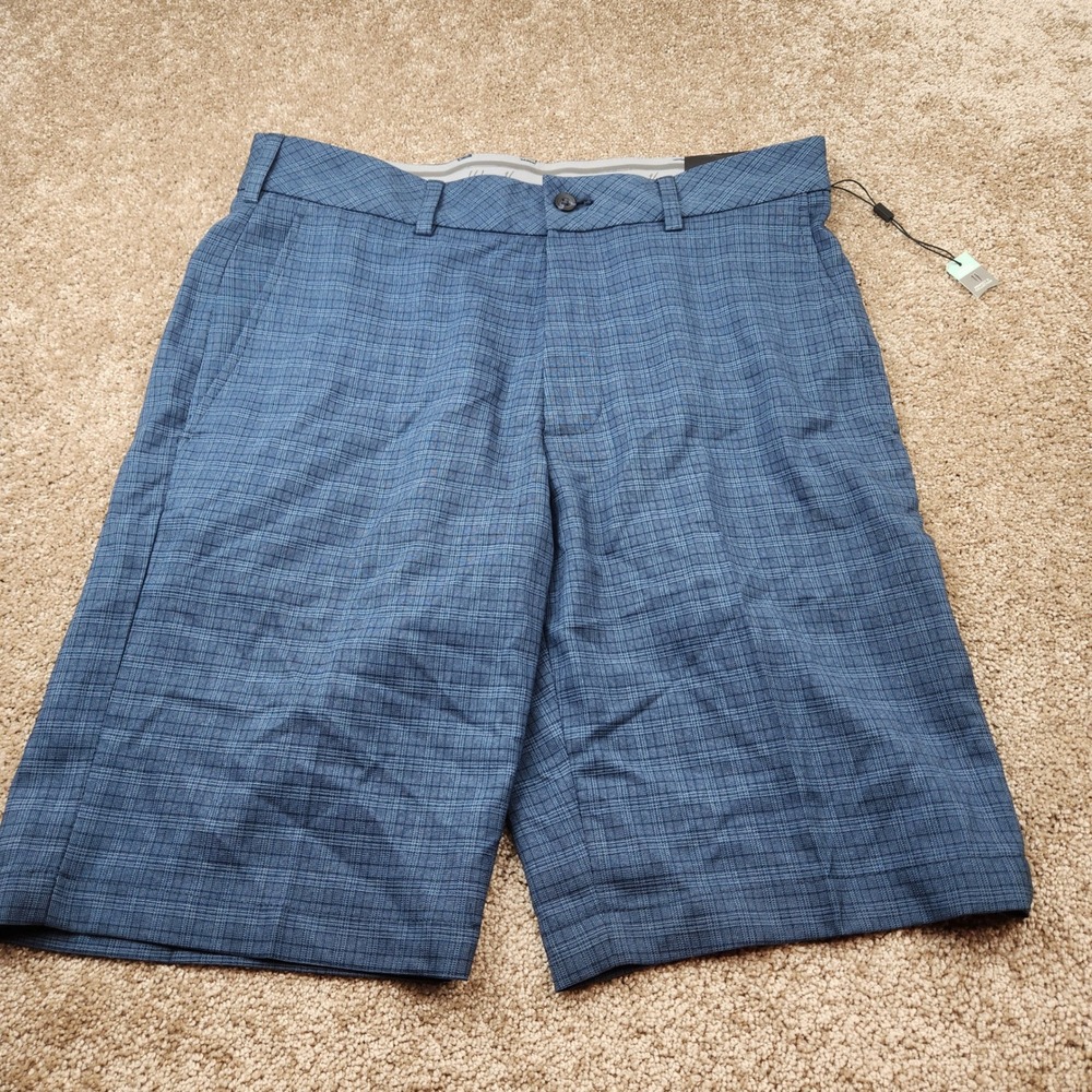 Walter Hagen Perfect 11 Mens Blue Textured Golf Shorts W30 10 Inseam Flat Front